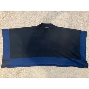 Dolce Cabo Womens Black‎ Blue Colorblock V-Neck Poncho Sweater OS 1553